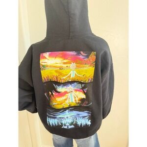 Rick and Morty Hoodie Adult Swim Black Graphic Pullover Hoodie Social Distancing